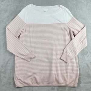 Caslon Sweater Womens Large Pink‎ White Striped Knit Boat Neck Wool Blend